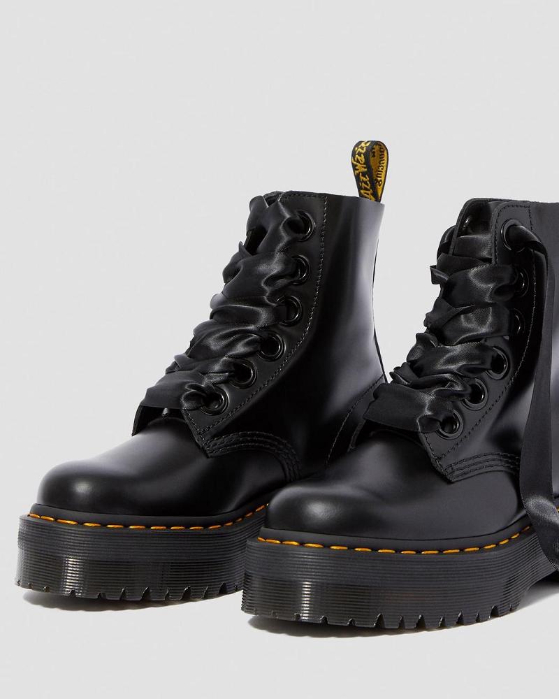 Dr Martens Molly Læder Platform Støvler Dame Sort | DK 250VRW